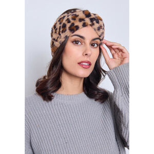 Bandeau en fausse fourrure à motif léopard et torsade avant - 3 pcs