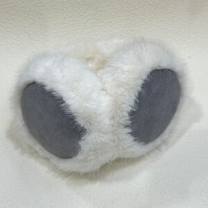 Cache-oreilles bi-matière en fourrure blanche et velours coloré au dos