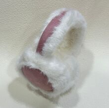 Cache-oreilles bi-matière en fourrure blanche et velours coloré au dos