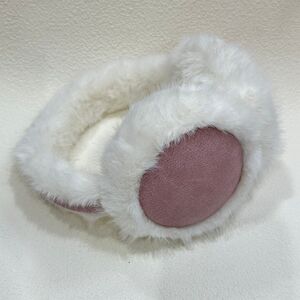 Cache-oreilles bi-matière en fourrure blanche et velours coloré au dos