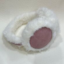 Cache-oreilles bi-matière en fourrure blanche et velours coloré au dos