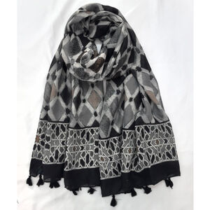 Foulard à motif géométrique avec finition en pompons - 3 pièces