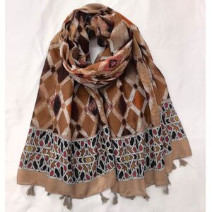 Foulard à motif géométrique avec finition en pompons - 12 pièces