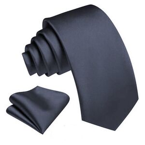 Ensemble cravate slim 6,5 cm et pochette de costume unie satinée - 6 pièces