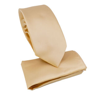 Ensemble cravate slim 6,5 cm et pochette de costume unie satinée - 6 pièces