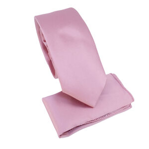 Ensemble cravate slim 6,5 cm et pochette de costume unie satinée - 6 pièces