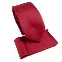 Ensemble cravate slim 6,5 cm et pochette de costume unie satinée - 6 pièces