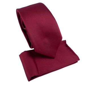 Ensemble cravate slim 6,5 cm et pochette de costume unie satinée - 12 pièces