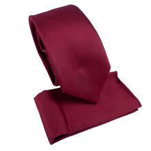 Ensemble cravate slim 6,5 cm et pochette de costume unie satinée - 12 pièces