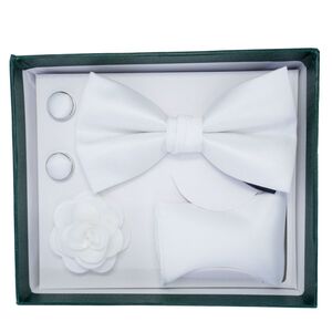 Coffret d'accessoires de costume pour homme (nœud papillon, broche, boutons de manchette et serviette)