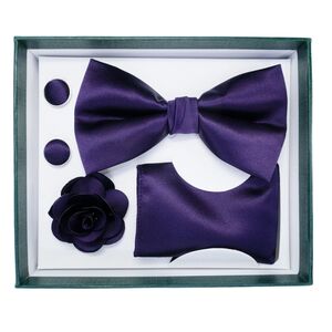 Coffret d'accessoires de costume pour homme (nœud papillon, broche, boutons de manchette et serviette)