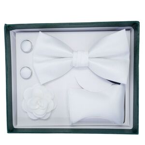 Coffret de 4 accessoires de costume pour homme (nœud papillon, broche, boutons de manchette et serviette)