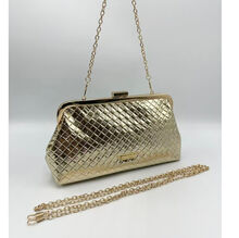 Pochette soirée motif tressé en relief fermoir à clip et chaînette amovible