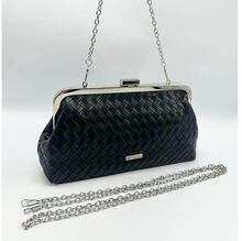 Pochette soirée motif tressé en relief fermoir à clip et chaînette amovible