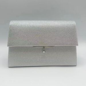 Pochette de soirée en relief carrelé à rabat avec petite perle décorative