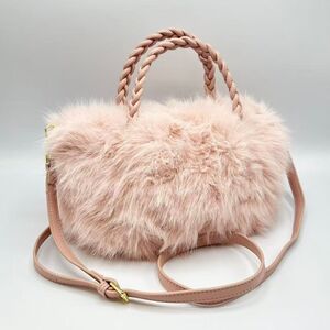 Sac à main chic en fausse fourrure à anses tressées et bandoulière amovible