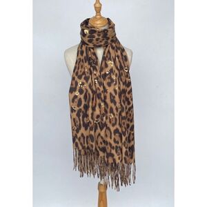 Echarpe léopard scintillante "Toucher Cachemire" à frange