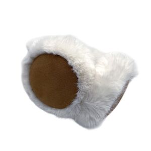 Cache-oreilles bi-texture en fourrure blanche et velours taupe