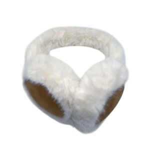 Cache-oreilles bi-texture en fourrure blanche et velours taupe