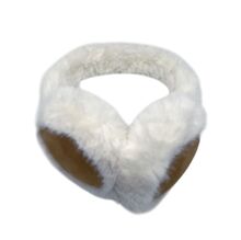 Cache-oreilles bi-texture en fourrure blanche et velours taupe