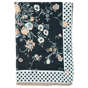 Écharpe florale à bordure à pois avec des franges aux extrémités