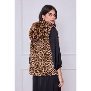 Gilet sans manches en fausse fourrure à capuche motif léopard