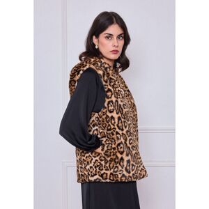 Gilet sans manches en fausse fourrure à capuche motif léopard