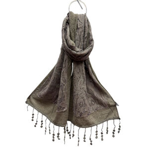 Écharpe unie ornée de motif en broderie florale avec des franges - 3 pièces