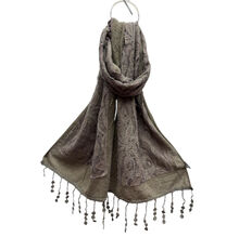 Écharpe unie ornée de motif en broderie florale avec des franges - 3 pièces