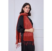 Écharpe unie ornée de motif en broderie florale avec des franges - 3 pièces