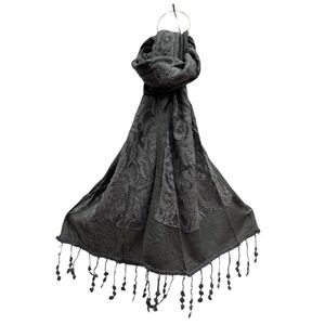 Écharpe unie ornée de motif en broderie florale avec des franges - 3 pièces