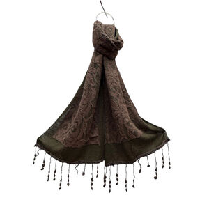 Écharpe unie ornée de motif en broderie florale avec des franges - 3 pièces