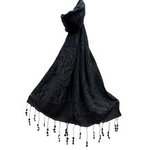 Écharpe unie ornée de motif en broderie florale avec des franges - 3 pièces