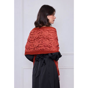 Écharpe unie ornée de motif en broderie florale avec des franges - 12 pièces