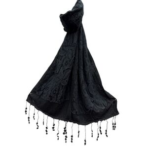 Écharpe unie ornée de motif en broderie florale avec des franges - 12 pièces