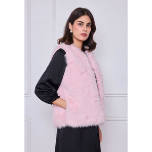 Gilet sans manches en fausse fourrure de coupe droite et encolure en V