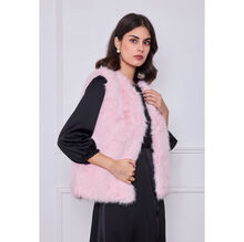 Gilet sans manches en fausse fourrure de coupe droite et encolure en V