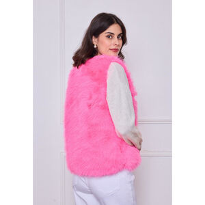 Gilet sans manches en fausse fourrure de coupe droite et encolure en V