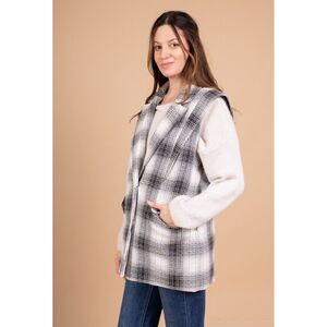 Veste sans manches à carreaux avec col à revers et de poches plaquées