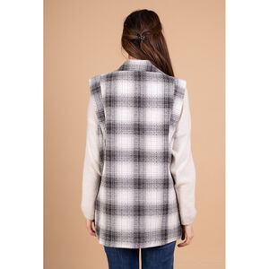 Veste sans manches à carreaux avec col à revers et de poches plaquées