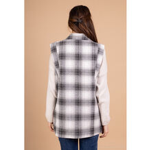 Veste sans manches à carreaux avec col à revers et de poches plaquées