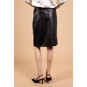 Jupe crayon en simili cuir noir à taille haute et fermeture zippée au dos