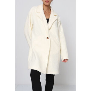 Manteau boutonné en tissu bouclée doté de poches pratiques