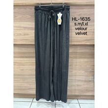 Pantalon large fluide et plissé au toucher velours taille haute à cordon