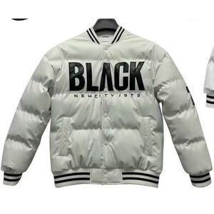 Blouson bomber matelassée "BLACK NEWCITY 1973" et bords-côtes rayés