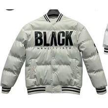 Blouson bomber matelassée "BLACK NEWCITY 1973" et bords-côtes rayés