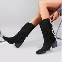 Bottines western en suédine frangées et talon cubain effet bois taille 36-41