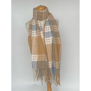 Écharpe enveloppante imprimé carreaux avec franges torsadées