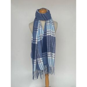 Écharpe enveloppante imprimé carreaux avec franges torsadées