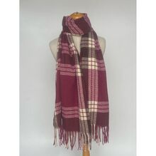 Écharpe enveloppante imprimé carreaux avec franges torsadées